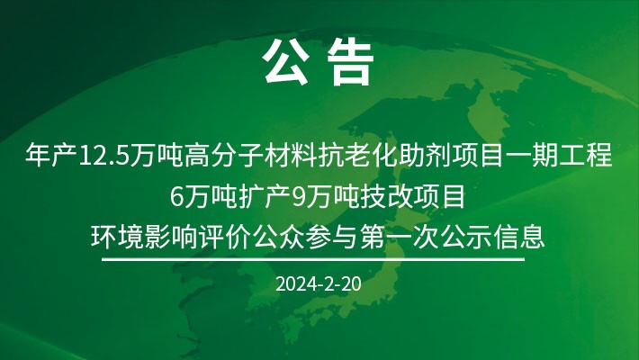 年产12.5万吨高分子材料抗老化助剂项目一期工程 6万吨扩产9万吨技改项目 环境影响评价公众参与第一次公示信息